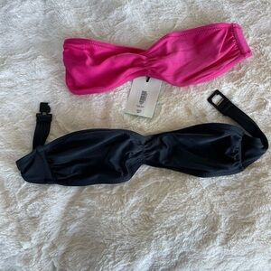 TNA Ace Bandeau Bikini Tops – Bright Rose & Black (2XS)